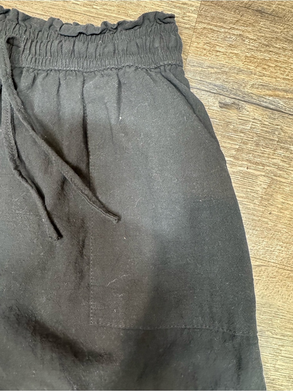 Black Linen Blend Ruffle Hem Drawstring Shorts SZ M - Picture 9 of 15
